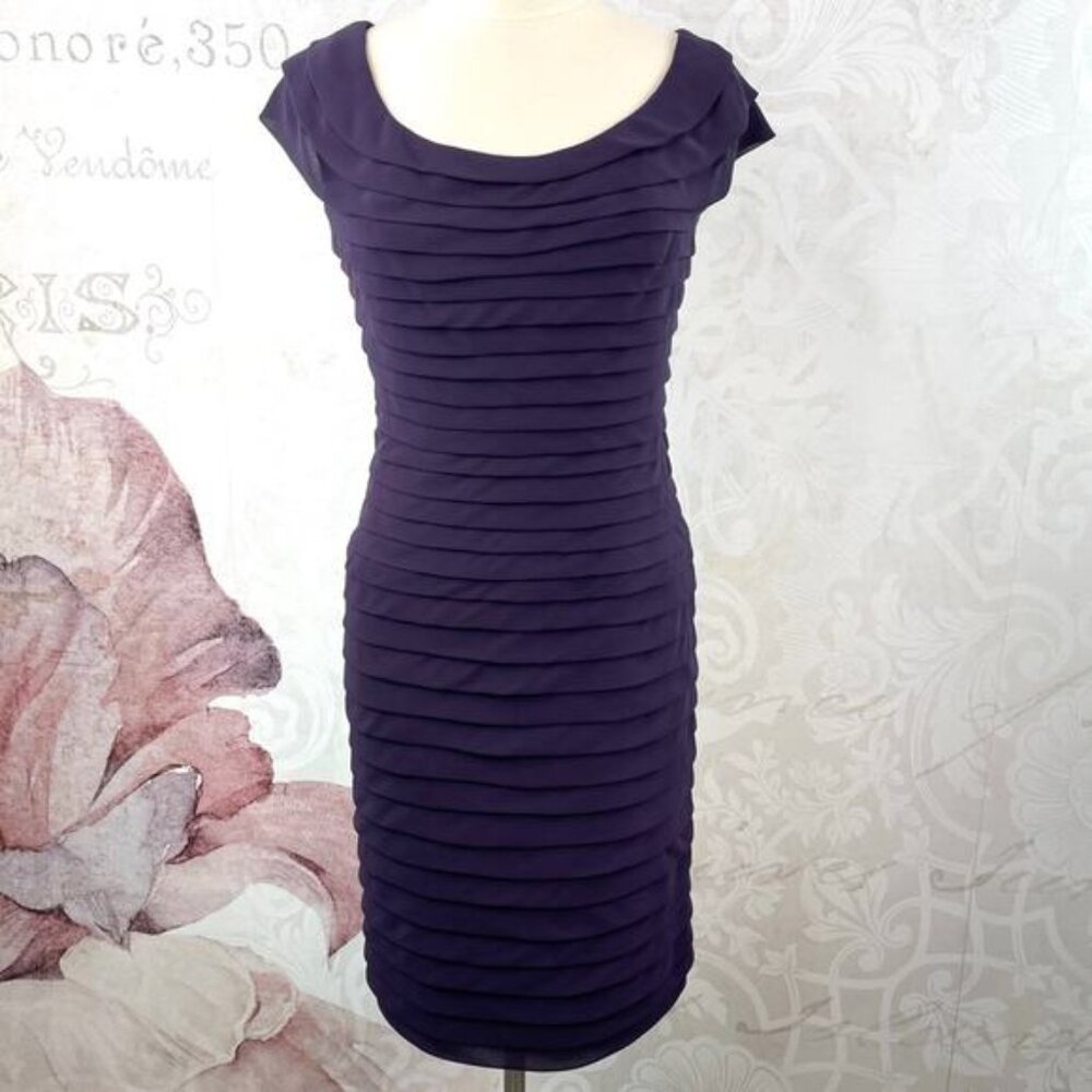 Adrianna Papell Dark Purple Layered Sheath Dress Size 10 LIKE NEW